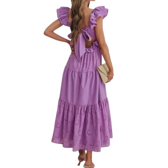 VICI Eyelet Tiered Ruffle Sleeve Women's Purple Maxi Dress Small - Picture 5 of 15